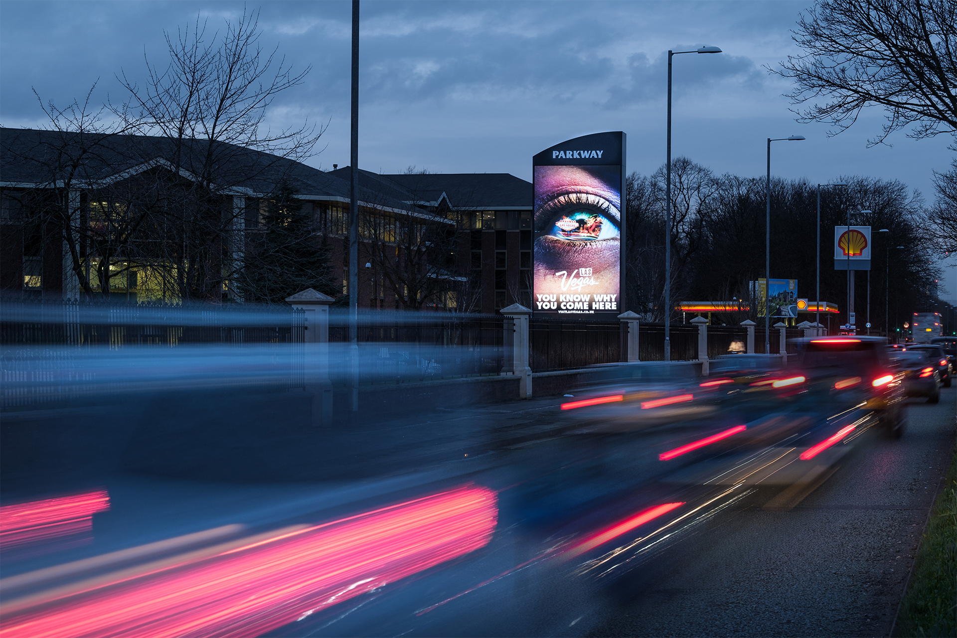 Image shows a large digital screen on Parkway